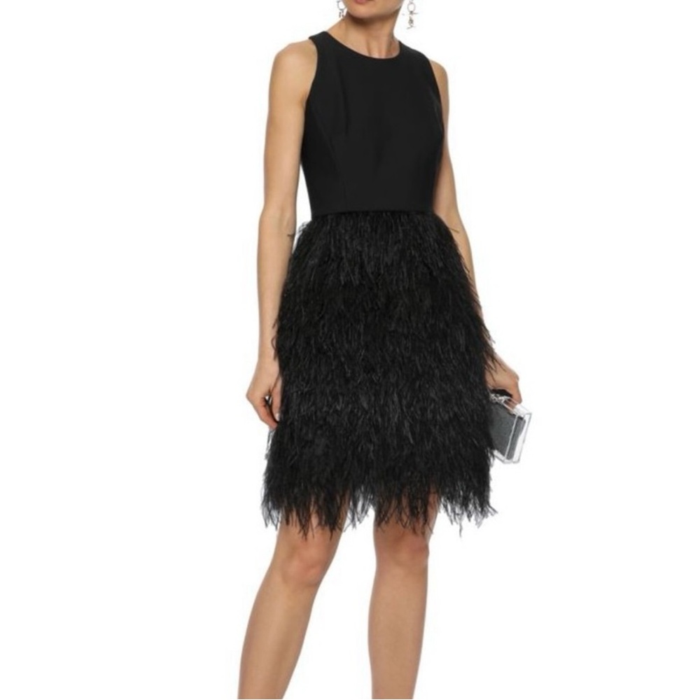 MILLY Black Feathered Cocktail Dress size 0